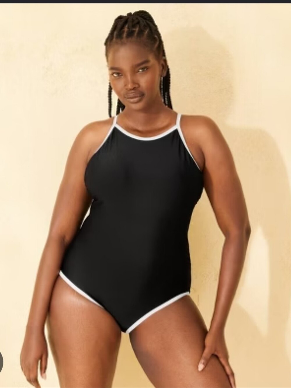 🚨 New Shade & Shore Black One-Piece Swimsuit with White Contrast Binding